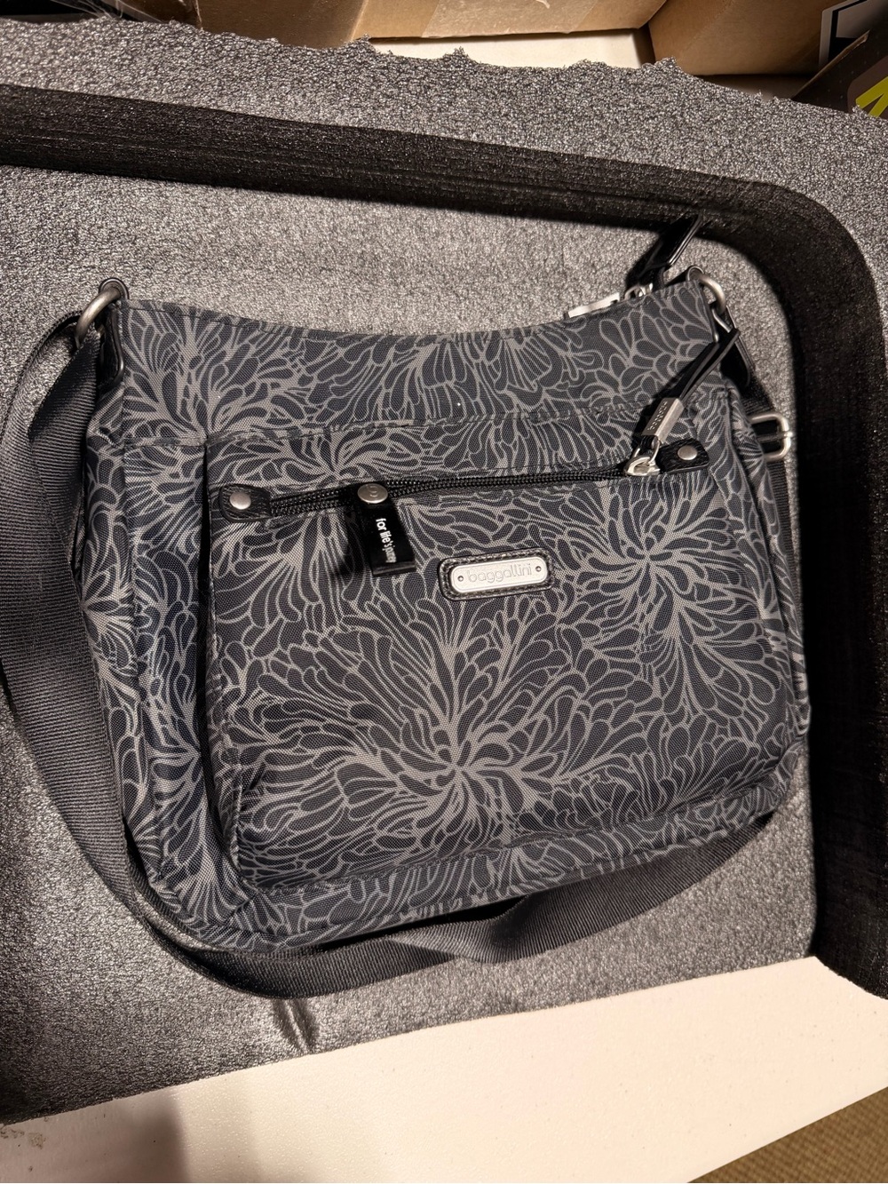 Baggallini Black and Gray Floral Crossbody Bag - Picture 9 of 9